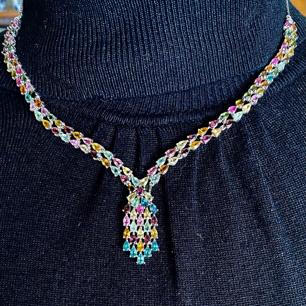 AAA Multi-Tourmaline,Necklace Platinum Over Sterling Silver, 18 Inches 19.20 CWT - Picture 2 of 16